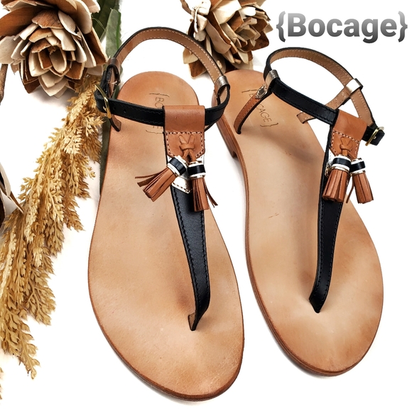 Bocage Shoes - { BOCAGE } Lux Leather Tassled Thong Flats 10